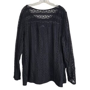 Lane Bryant Black Floral Lace Blouse Semi-Sheer Romantic Boho Plus 22/24
